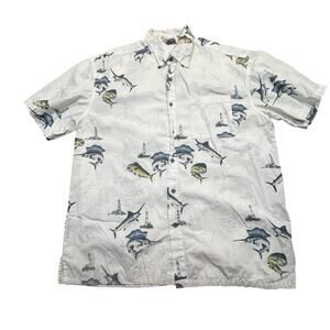 Michael Austin Mens M Fishing Shirt Marlin Fish Nautical Beach Coastal Cotton